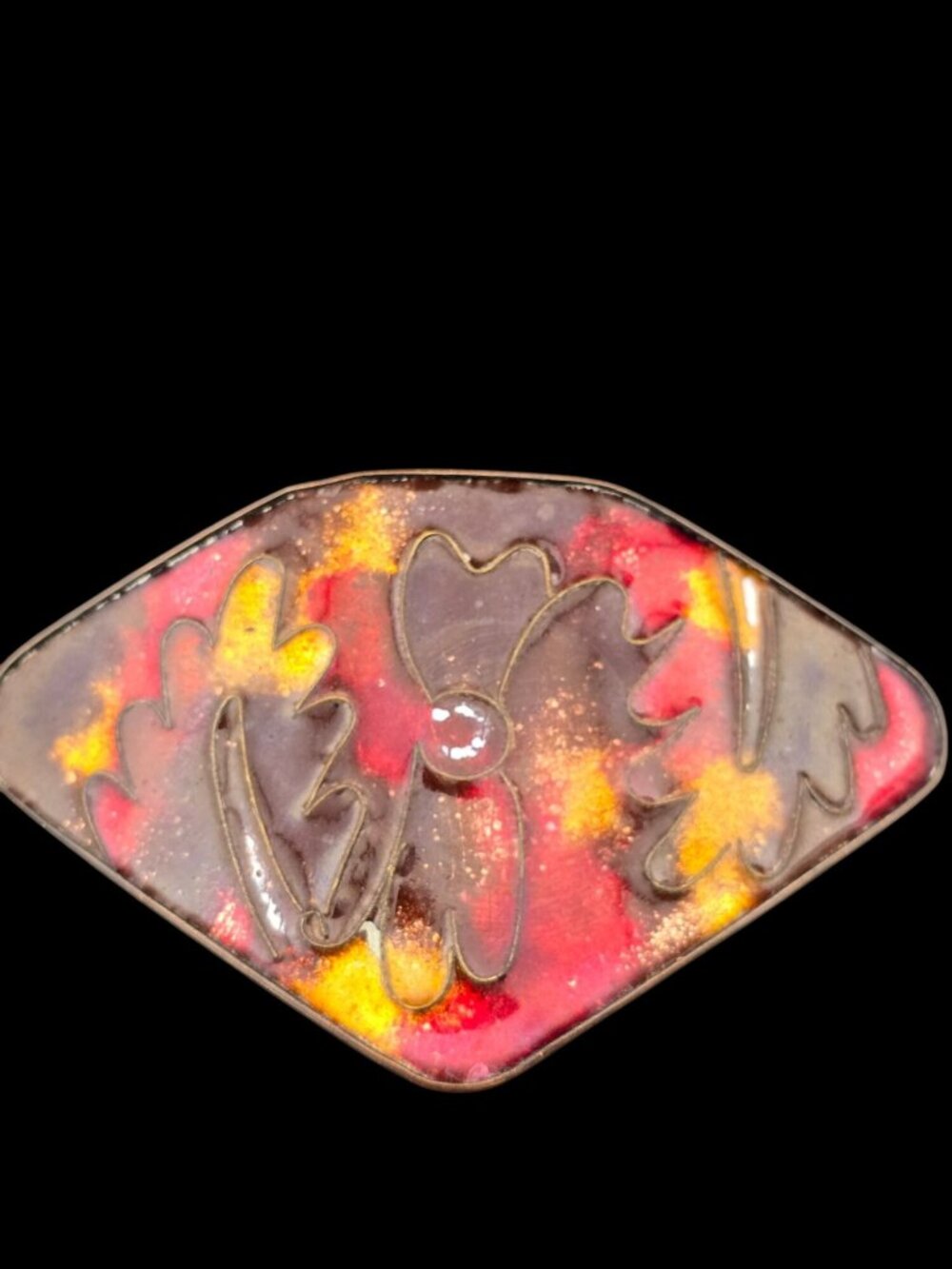 Vintage Abana Cloisonne Tie Clip Japan Floral Design Red Yellow - Picture 4 of 9